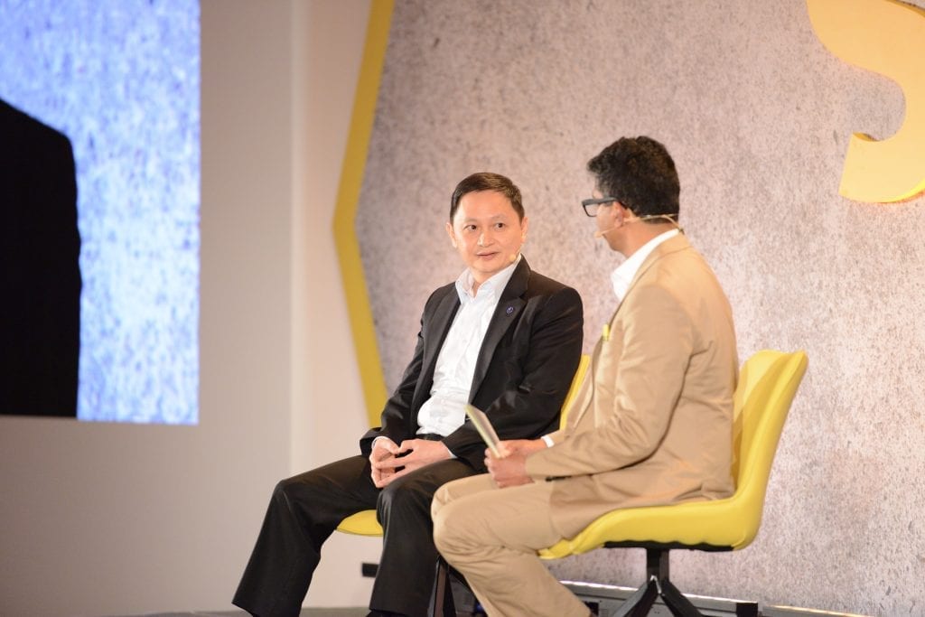 Singapore Airlines CEO Goh Choon Phong speaking with Skift Airline Weekly Editor Madhu Unnikrishnan at Skift Forum Asia on May 27, 2019. 