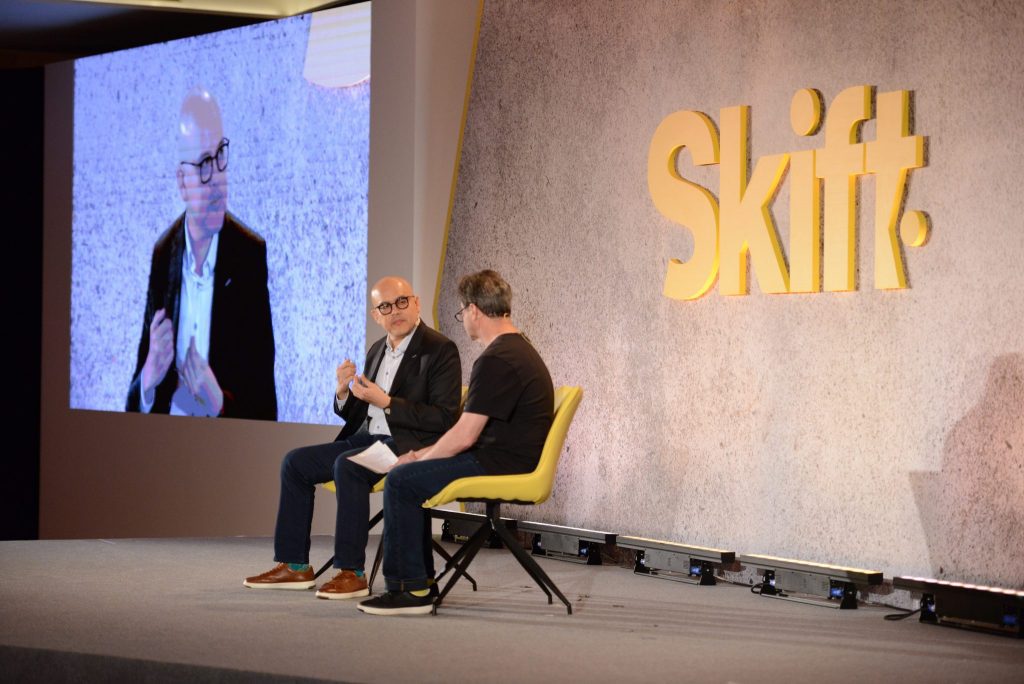 Airbnb's Siew Kum Hong being interviewed by Skift Executive Editor Dennis Schaal at Skift Forum Asia in Singapore on May 27, 2019.