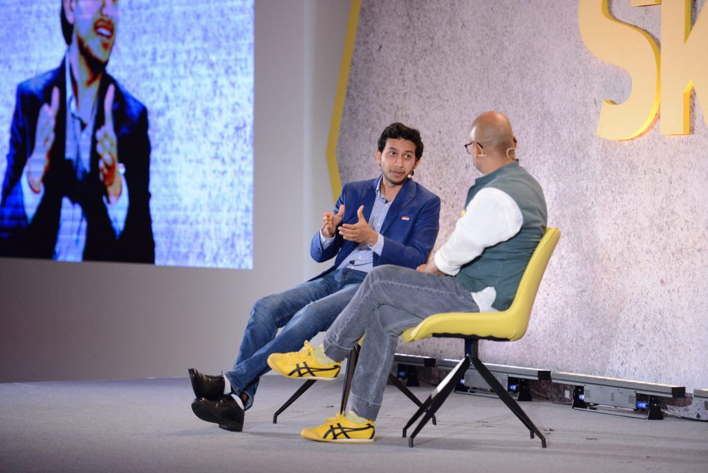 Oyo CEO Ritesh Agarwal being interviewed by Skift founder and CEO Rafat Ali at the first Skift Forum Asia in Singapore on May 27, 2019.
