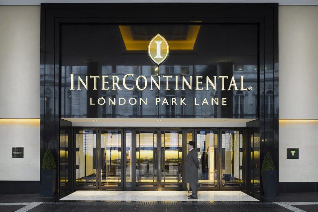 IHG hotel The InterContinental London Park Lane. IHG uses classic colors for its luxury brands.