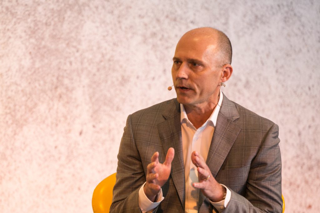 Sabre CEO and president Sean Menke spoke at Skift Tech Forum in June 2018. Menke has been frustrated that Justice Department officials have held up the tech giant's proposed acquisition of Farelogix.