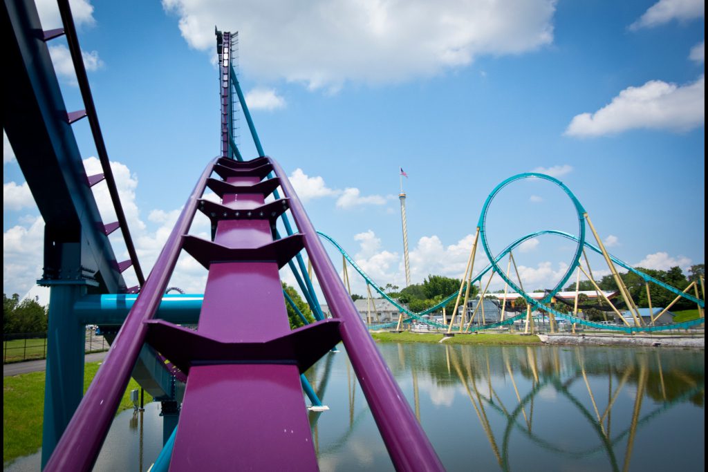 Shown here is the Mako roller coaster at the SeaWorld Orlando theme park. It claims to be one of Orlando's tallest, fastest, and longest roller coasters. SeaWorld Entertainment on Tuesday reported growth in attendance and revenue for the first quarter, helped in part by new rides in every one of its markets.