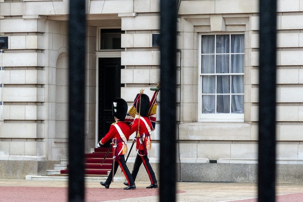 Changing of the guard at Buckingham Palace.