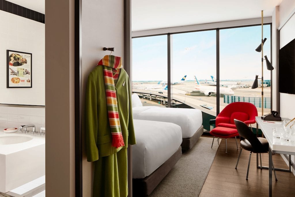 A standard double room at the TWA Hotel at JFK.