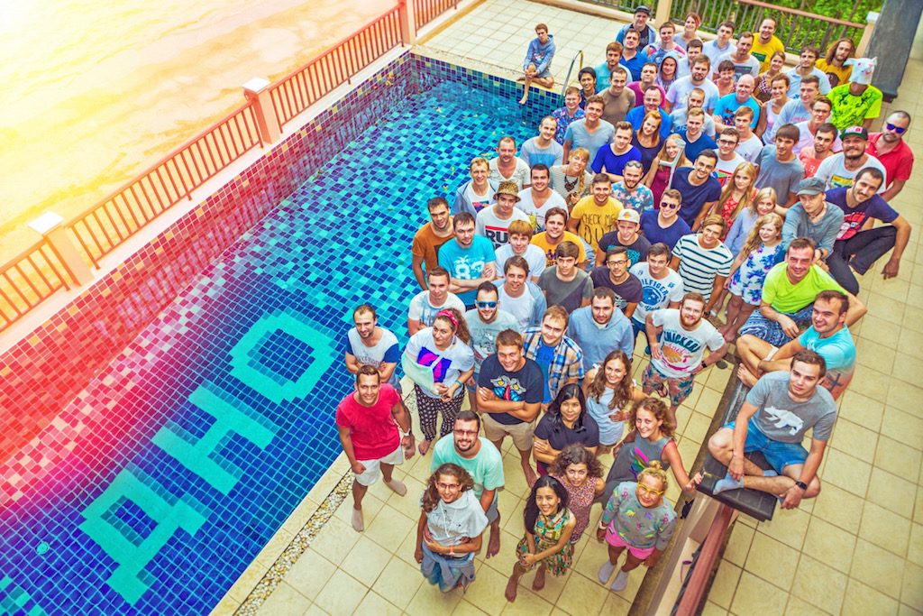 The Aviasales team poses for a shot at Aviasales HQ in Phuket, Thailand.