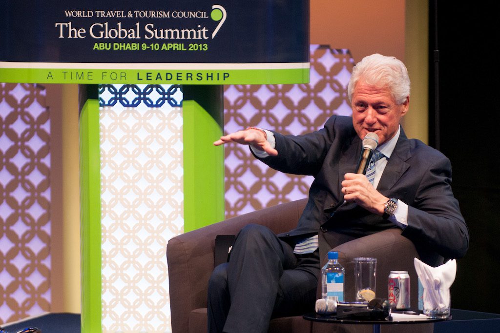 Bill Clinton speaking at a travel industry conference in 2013.