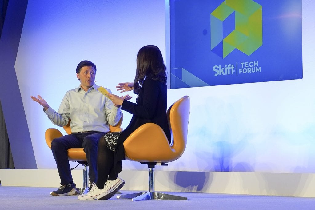 Eric Meyhofer, the head of Uber's advanced technologies group, speaking with Skift Assistant Managing Editor Faye Chiu on June 27, 2019 at Skift Tech Forum in San Francisco. 