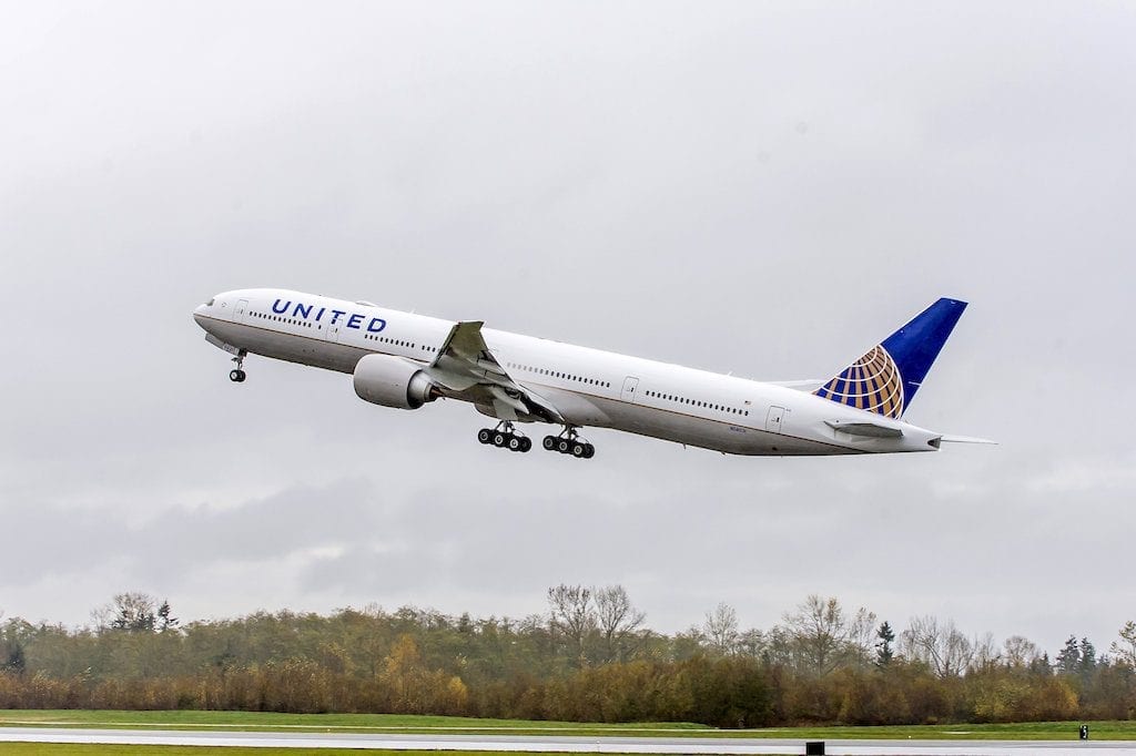 A United Airlines Boeing 777-300ER. 