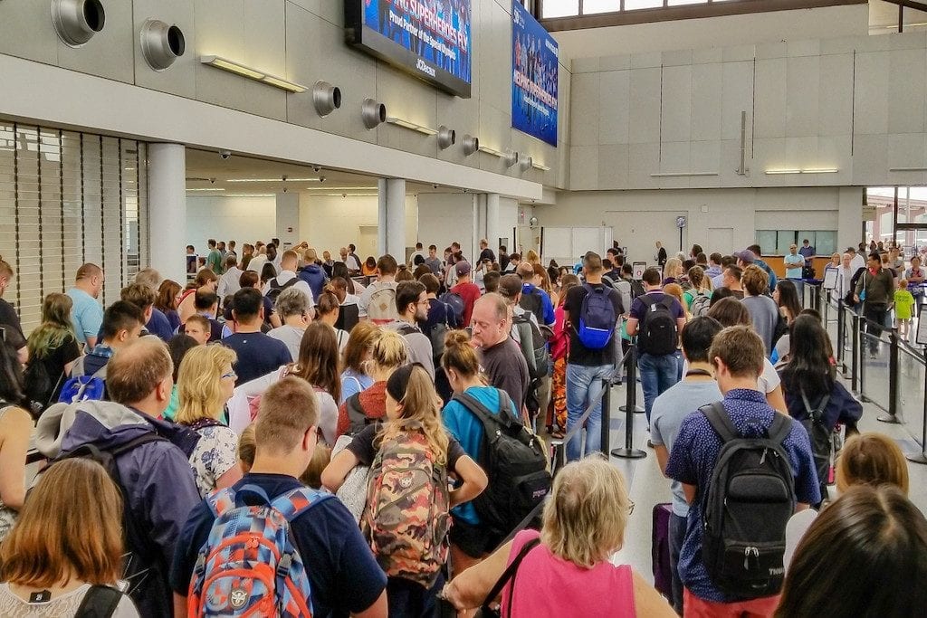 Travelers line up to go through security at Newark Liberty International Airport. U.S. airports tend to be more poorly designed than others across the world.