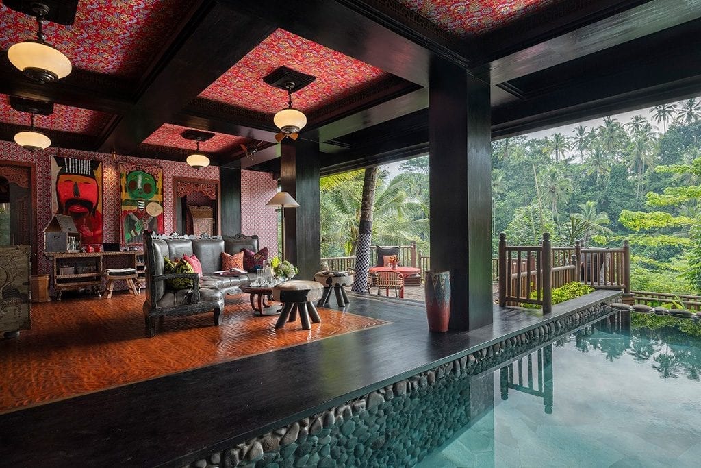 The living room of The Lodge at Capella Ubud in Bali. Capella Hotels is a luxury hotel brand to watch in 2019.
