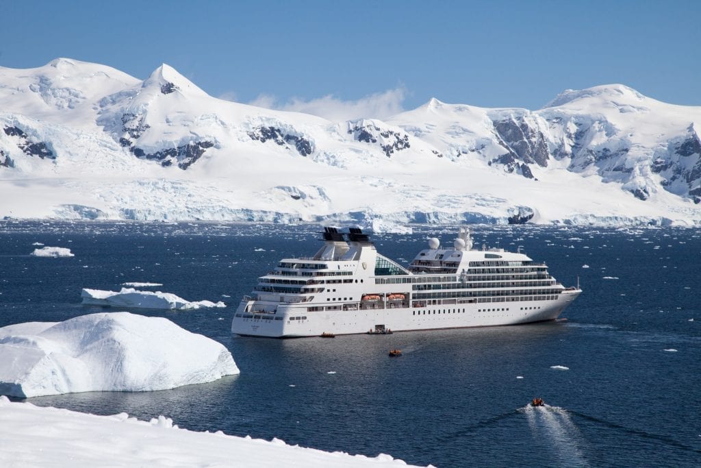 A Seabourn ship cruises Antarctic waters. Expedition cruising is becoming popular for cruisers who wanted to avoid mammoth ships from major cruise lines.