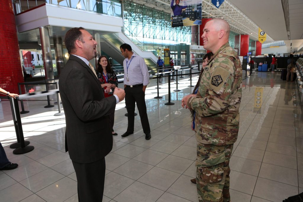 Southwest Airlines hosted a U.S. Army sergeant reenlisting at Baltimore/Washington International Thurgood Marshall Airport on April 20, 2016. Some veterans are looking to become travel advisors after they serve.