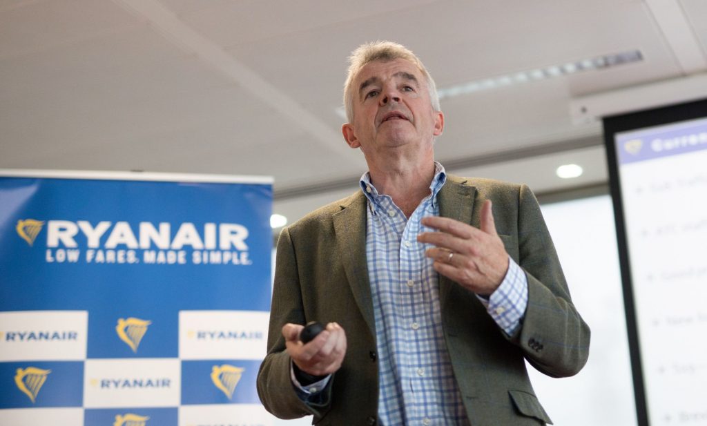 Ryanair CEO Michael O'Leary at a company presentation