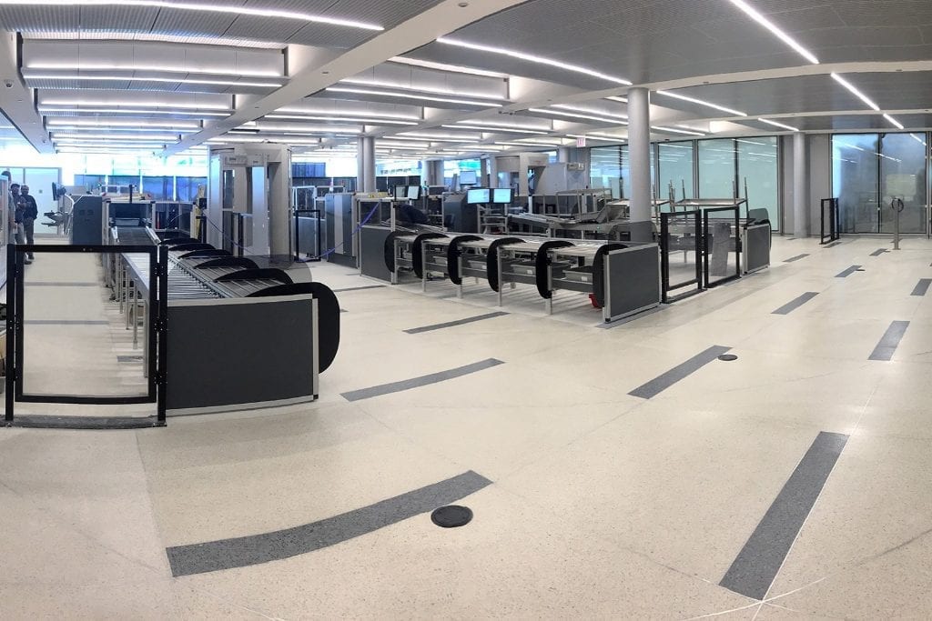 Automated Screening Lanes shown at Chicago O'Hare Airport. The airport is receiving federal relief finds because of the coronavirus crisis.