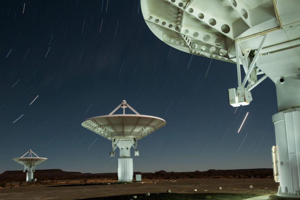 Currently the most sensitive radio telescope in its class in the world, the "MeerKAT" installation in the Northern Cape province of South Africa (pictured) comprises 64 dishes and is a precursor to the Square Kilometre Array (SKA). When the SKA dishes are complete, MeerKAT will be incorporated into the wider SKA system. 