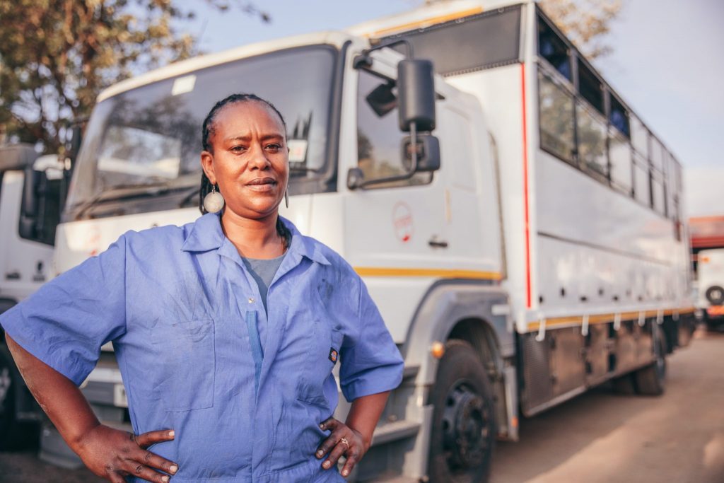 As seen on an Intrepid Travel tour, Becky Kieha is one of the few female truck drivers in Kenya.