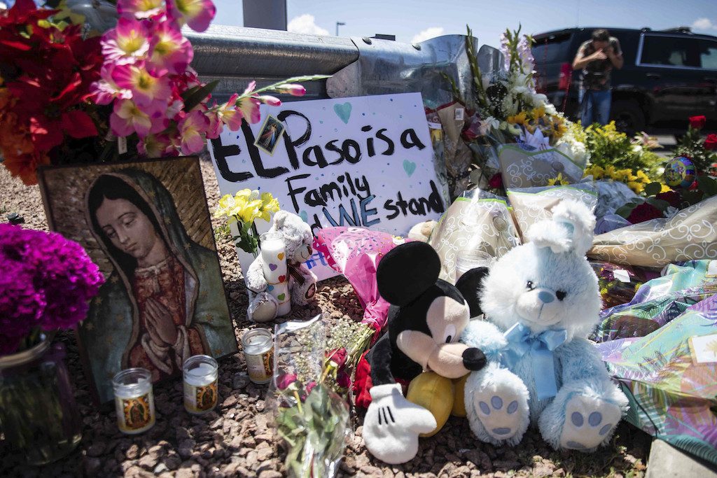 A flower tribute in El Paso, Texes after a shooting claimed 22 lives. 