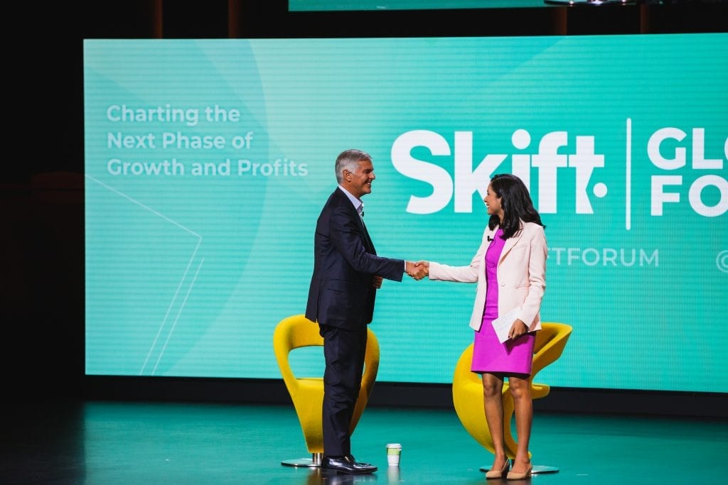 Christopher Nassetta, president and CEO of Hilton, speaking at Skift Global Forum on September 18, 2019, in New York City. 
