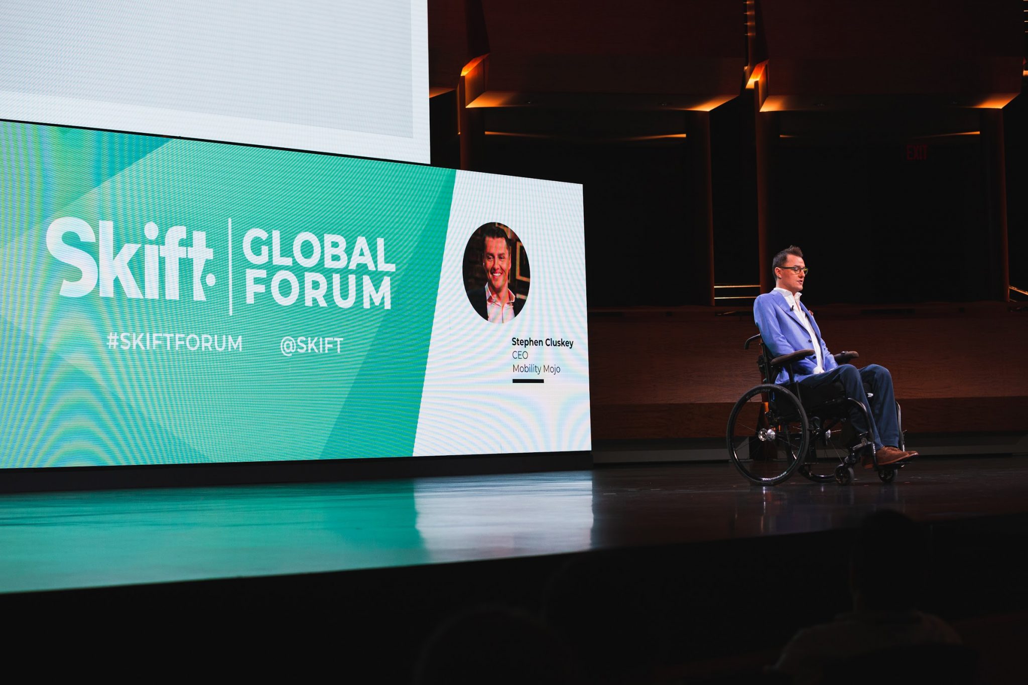 Mobility Mojo CEO Stephen Cluskey speaking at Skift Global Forum in New York City on September 18, 2019. 