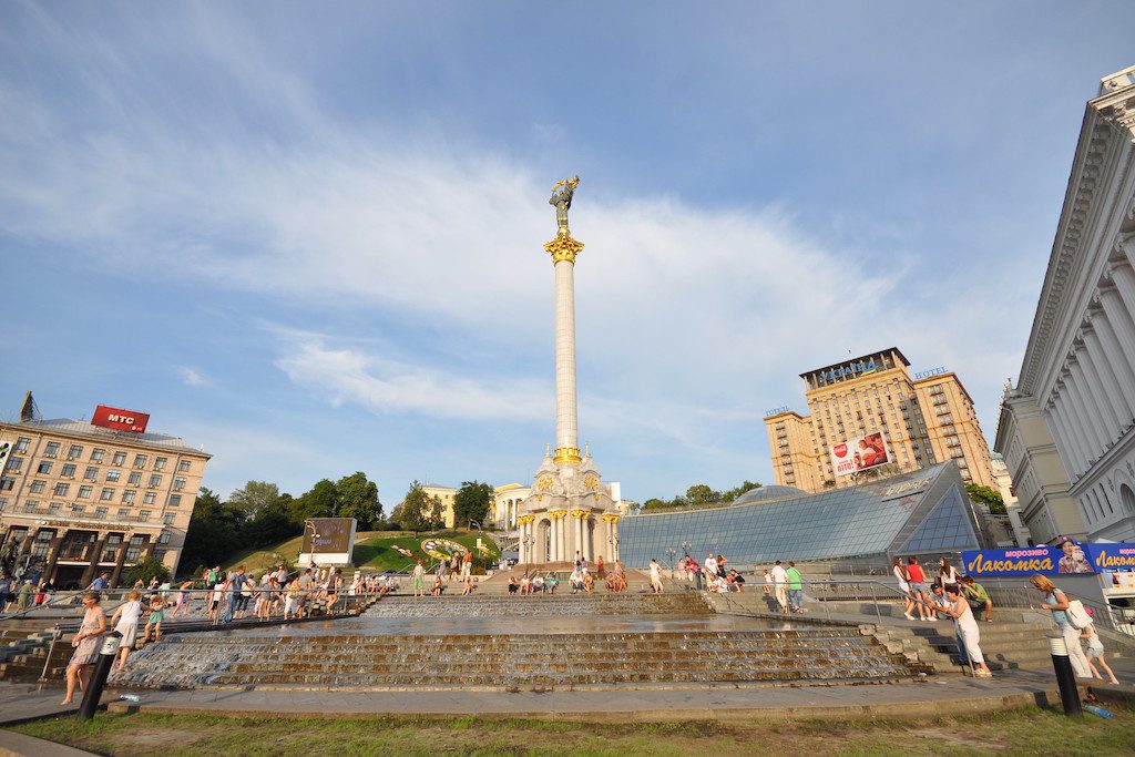 Maidan Nezalezhnosti, the central square of Kiev, Ukraine.