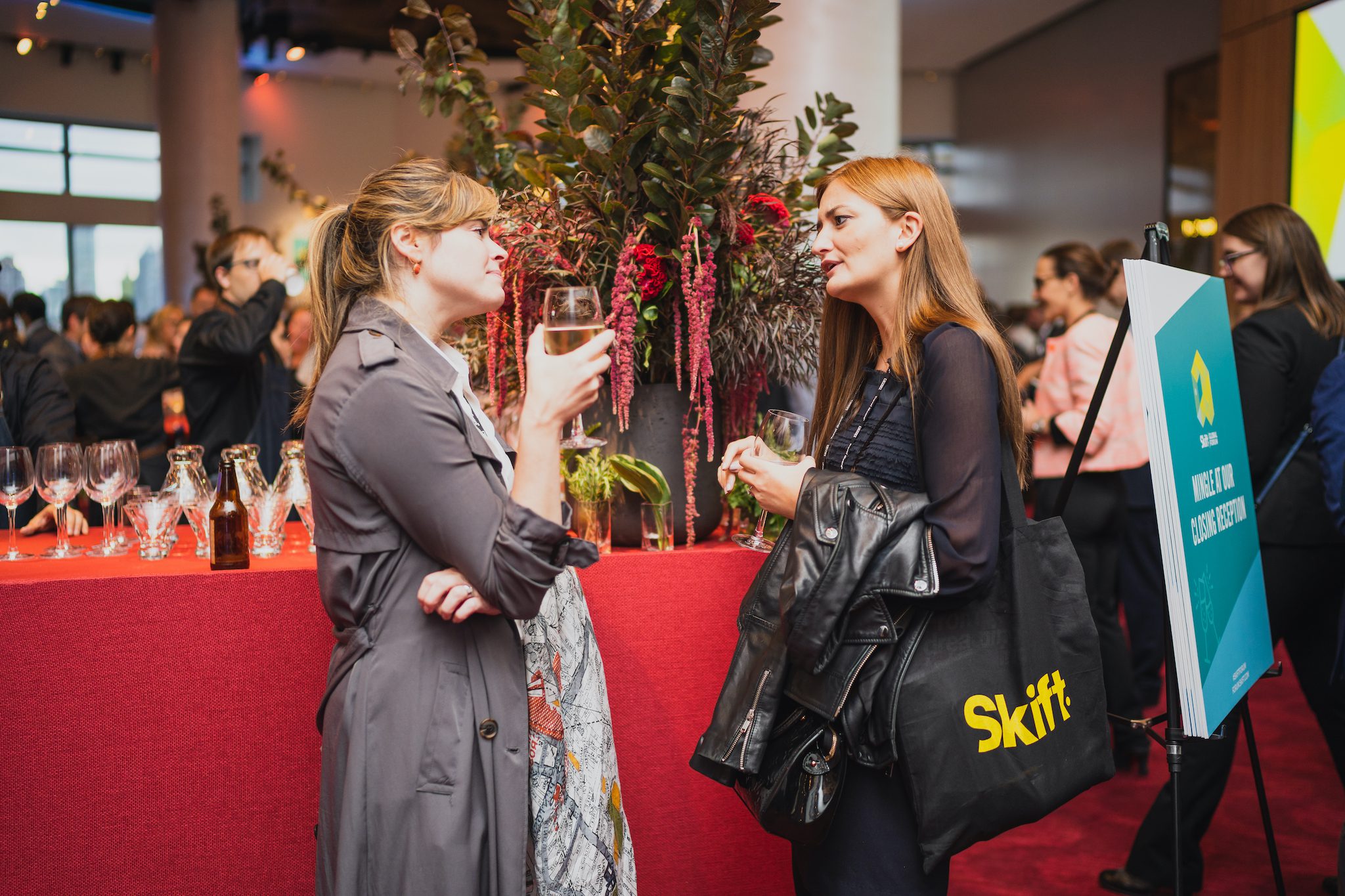 Attendees of Skift Global Forum 2018 at a reception at Jazz at Lincoln Center. 