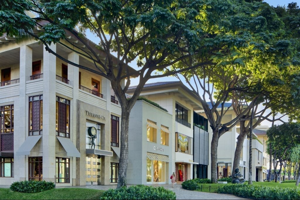 Luxury Row, adjacent to the Ritz-Carlton Residences Waikiki Beach, is home to many of the luxury fashion brands featured on Interbrand's list.