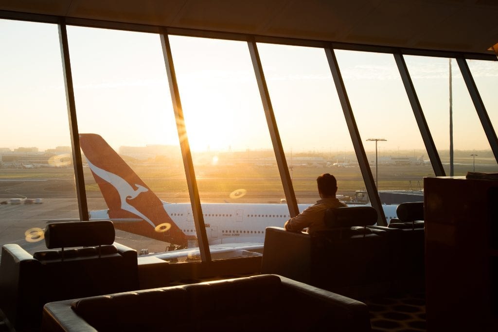 Nowhere to go, given Australia shutting down most international flights: The view from Qantas's first-class lounge at Sydney airport.