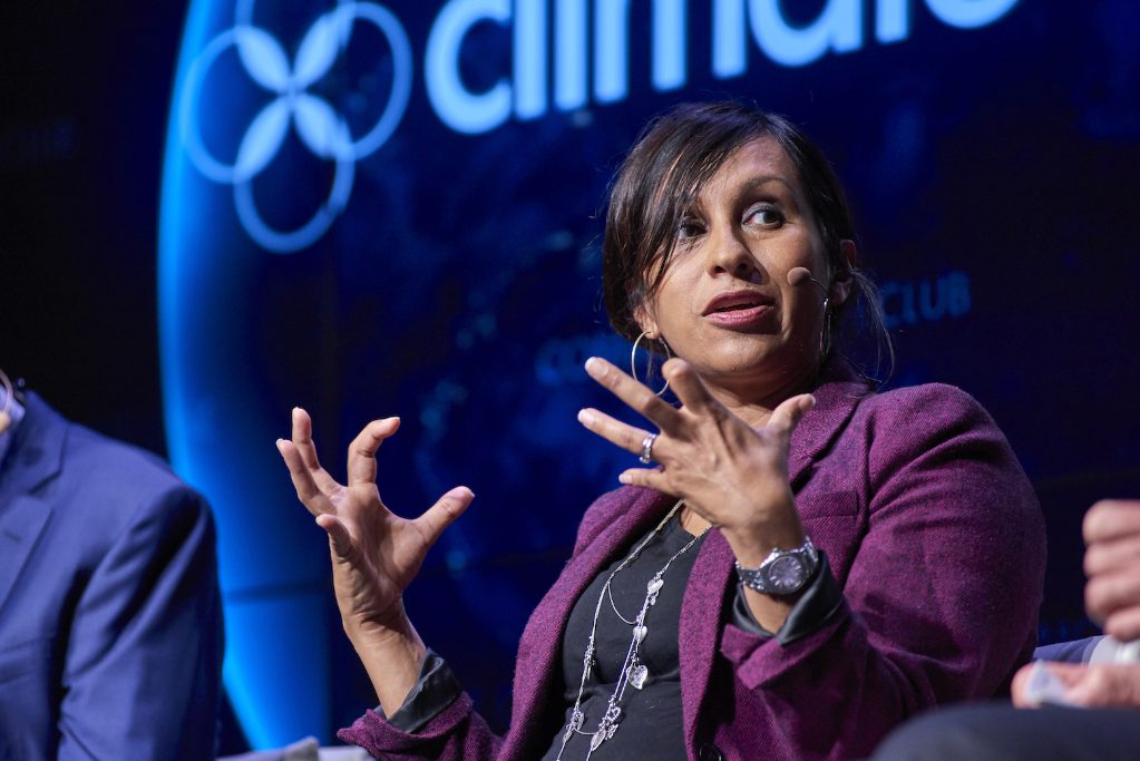 Aero CEO Uma Subramanian is shown here speaking on the Wheels to Wings panel at a ClimateOne event in San Francisco in August 2019. The company has raised $16 million in funding for next-generation chartered air service.