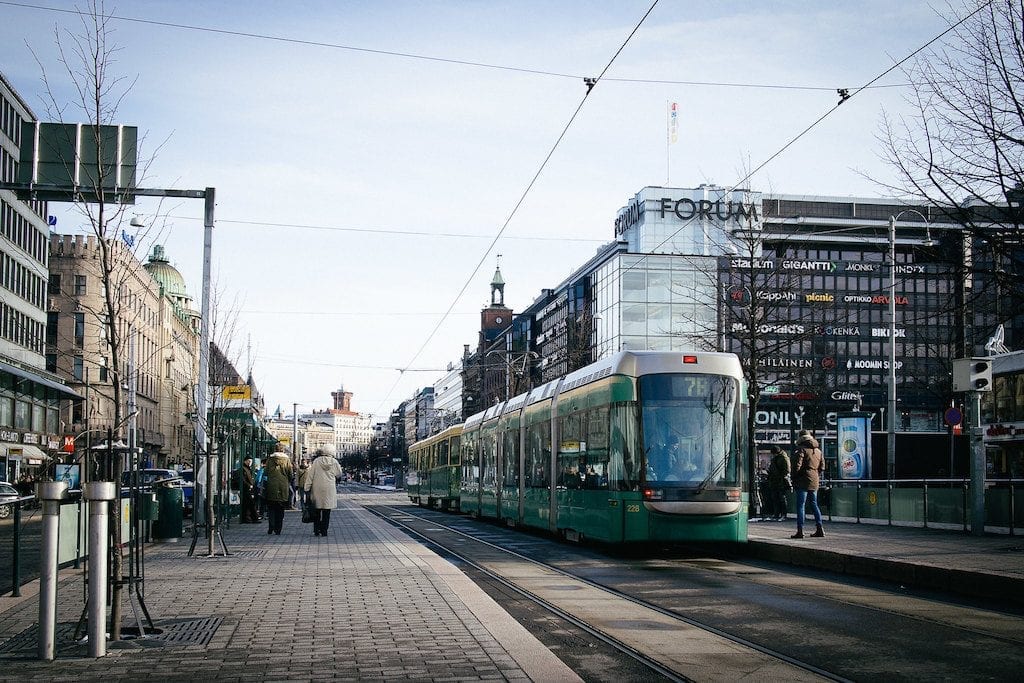 A tram in Helsinki, Finland. Choosing cities with good public transportation is one of the easiest ways for event planners to make their events more sustainable.