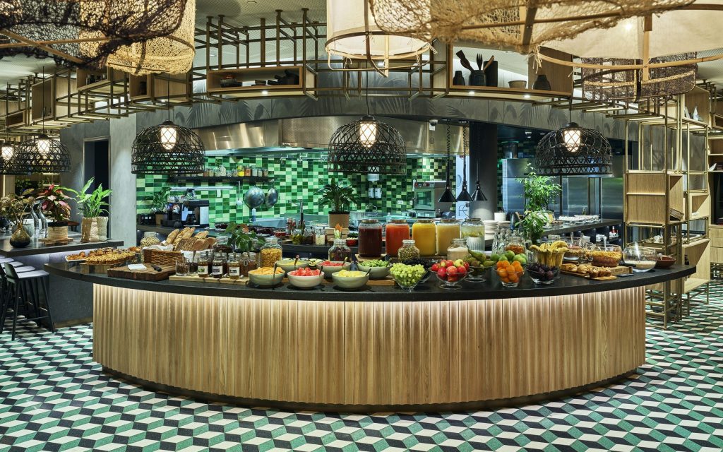 Hyatt is trying to reduce food waste at its 875 hotels around the world. Buffets are one place to cut down on over-serving of food. This is one at the Hyatt Regency in Amsterdam. 