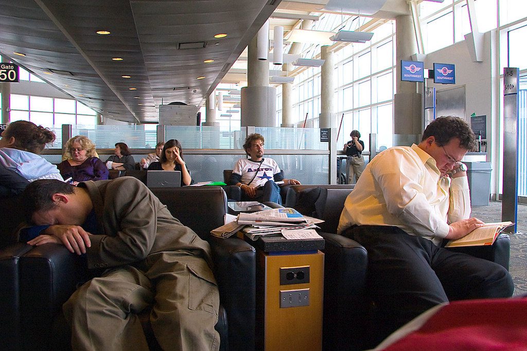 Bored passengers wait for their flight out of Houston Intercontinental Airport. 