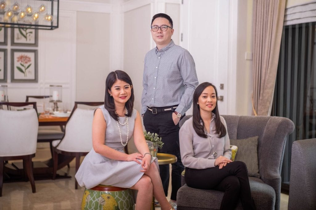 Co-founders of Travelio, the alternative accommodations booking site based in Asia, as shown from left, chief operating officer Christie Tjong, chief executive officer Hendry Rusli, and chief strategy officer Christina Suriadjaja.
