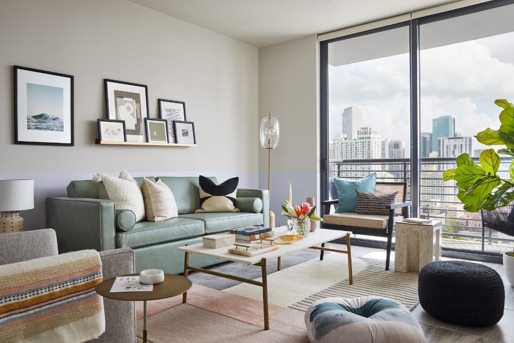 Shown here is an interior unit at Domio Downtown Miami, a collection of apartments furnished, managed, and rented out by Domio. The hospitality brand disclosed this week that it has raised $50 million in Series B equity funding.