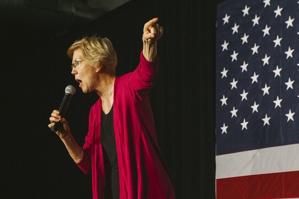 Sen. Elizabeth Warren on stage Saturday, Jan. 5, during her first trip to Des Moines, Iowa, after launching an exploratory committee for 2020. Travel advisor executives are cautiously optimistic that 2020 will not mirror any downturns seen in prior election years.