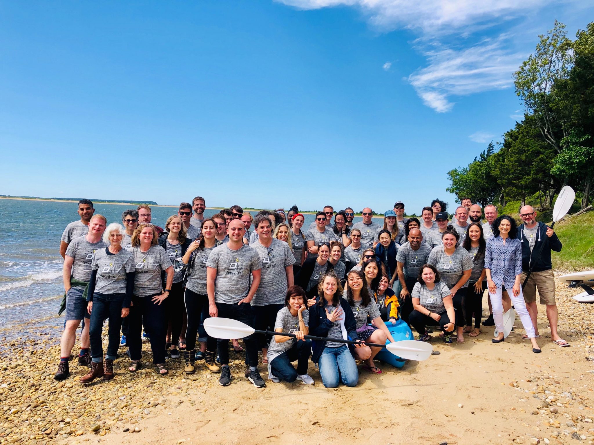 The Skift team on a beach in Easthampton, New York, during the company annual retreat in June 2019. 