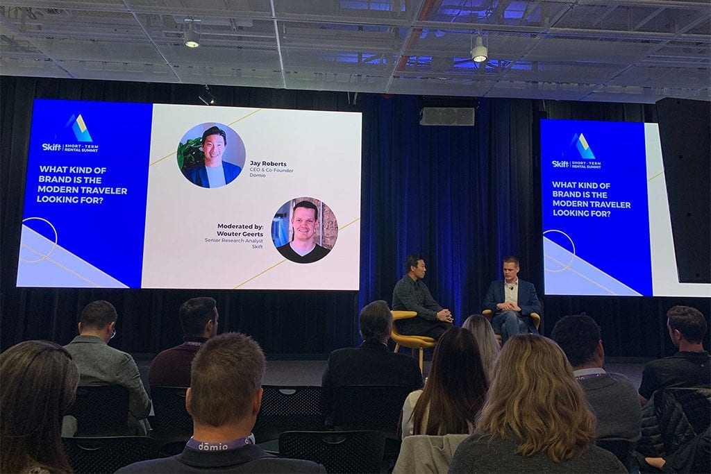 Domio co-founder and CEO Jay Roberts (left) speaking with Skift Senior Research Analyst Wouter Geerts at Skift Short-Term Rental Summit on December 5, 2019, in New York City. 