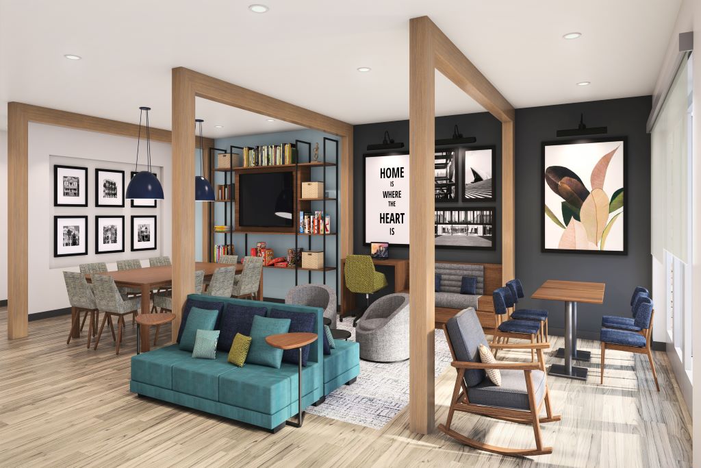 Choice Hotels International has introduced a new midscale extended stay brand called Everhome Suites. This is a rendering of one of its lobbies. 