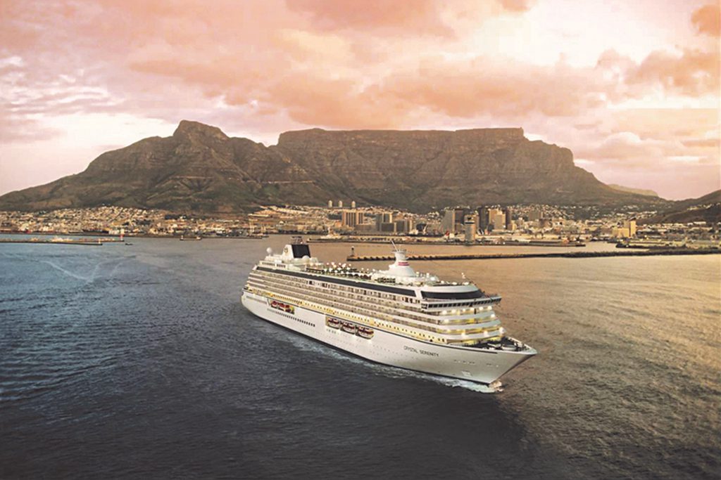 The Crystal Serenity departing the port in Cape Town. 