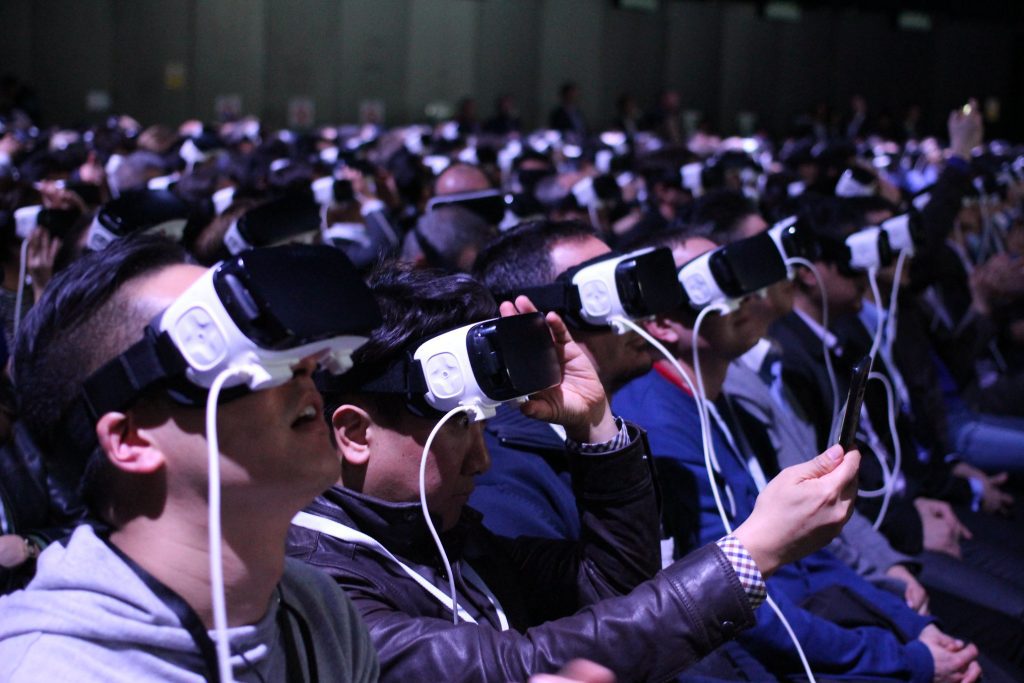 Attendees at Samsung's Virtual Reality MWC 2016 Press Conference. 