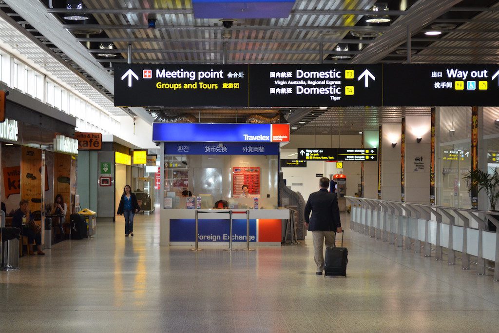 Chinese language signage is shown at Melbourne airport. 