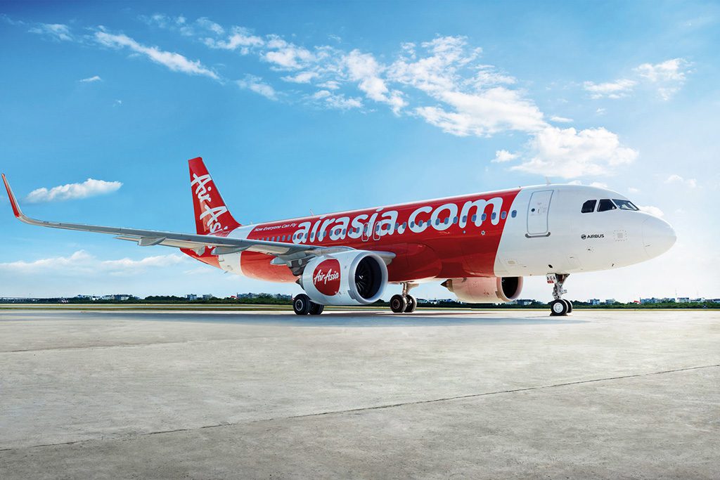 An AirAsia A320 neo jet, manufactured by Airbus.
