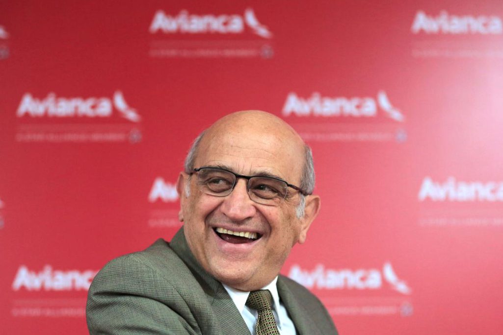 Avianca airline majority shareholder German Efromovich laughs during a news conference in Bogota July 27, 2015. 