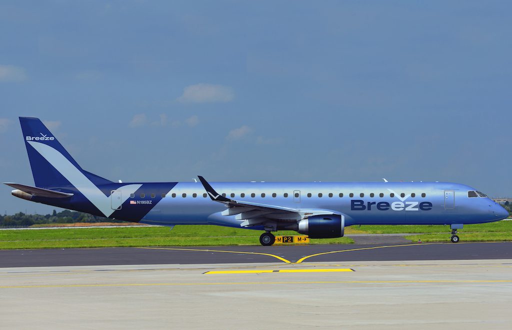 A Breeze Airways Embraer E195. The airline expects to start flying in 2021.