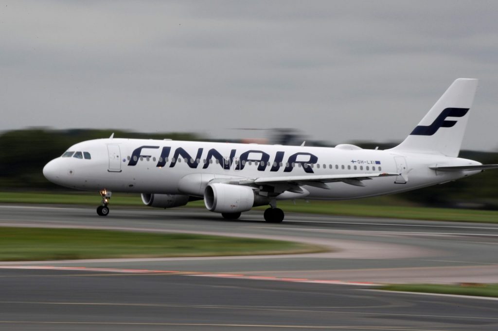 A Finnair jet. The airline considering temporary layoffs.