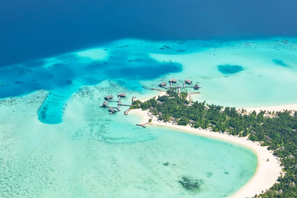 Aerial view of Raa Atoll, Maldives. 