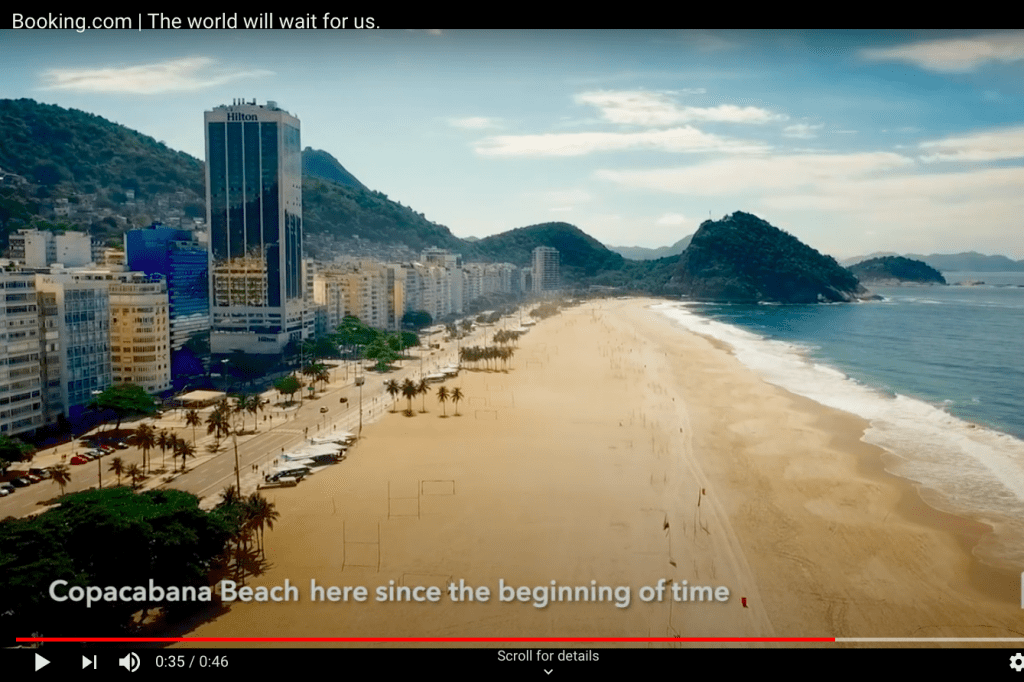 A Booking.com video shows the Copacabana Beach in Rio de Janeiro. Booking Holdings said it isn't making fast enough progress in the United States.