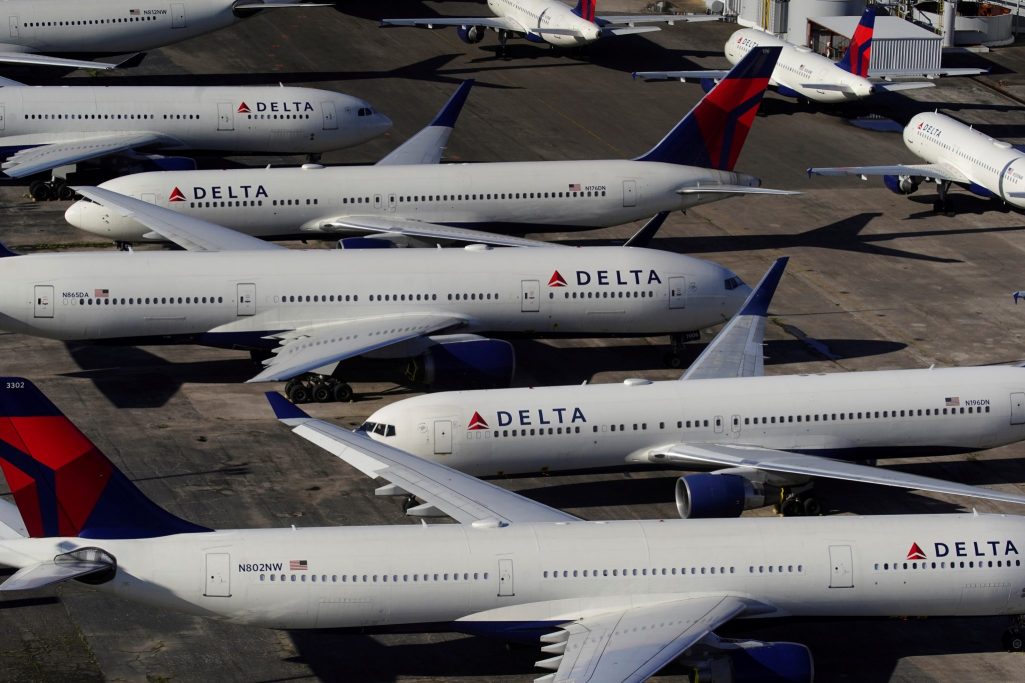 Delta Air Lines passenger planes are seen parked due to flight reductions made to slow the spread of coronavirus, at Birmingham-Shuttlesworth International Airport in Birmingham, Alabama, U.S. March 25, 2020.