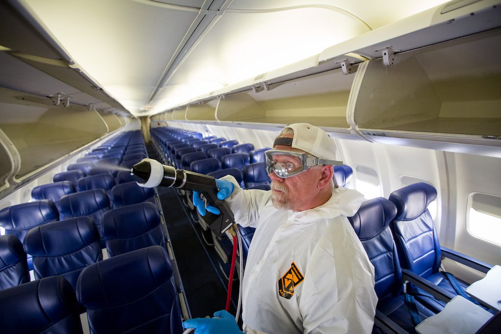 Southwest Airlines tests a new cleaning process during the Coronavirus outbreak. 