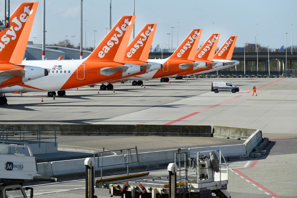 EasyJet airline airplanes are seen parked at Schiphol Airport in Amsterdam, Netherlands, on April 2, 2020.
