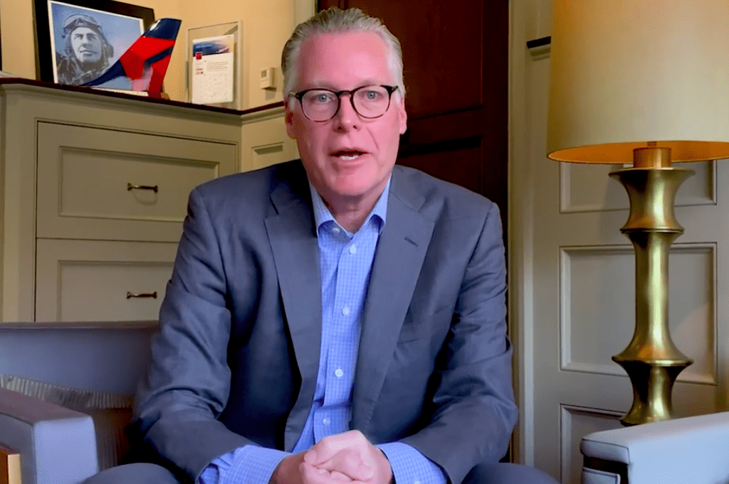 Delta CEO Ed Bastian addresses customers about the coronavirus crisis in a video March 29, 2020